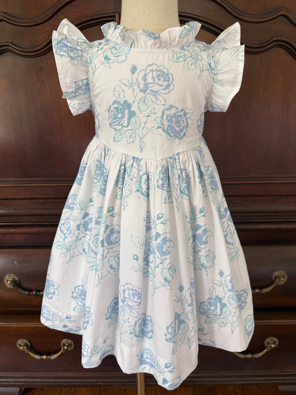 Petit Peony Blue Floral Dress 4T Ruffle Sleeve Spring Summer Portrait